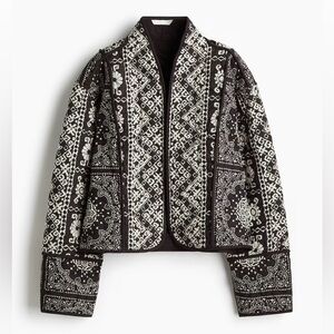 Black and White Patterned Quilted Women's Jacket
